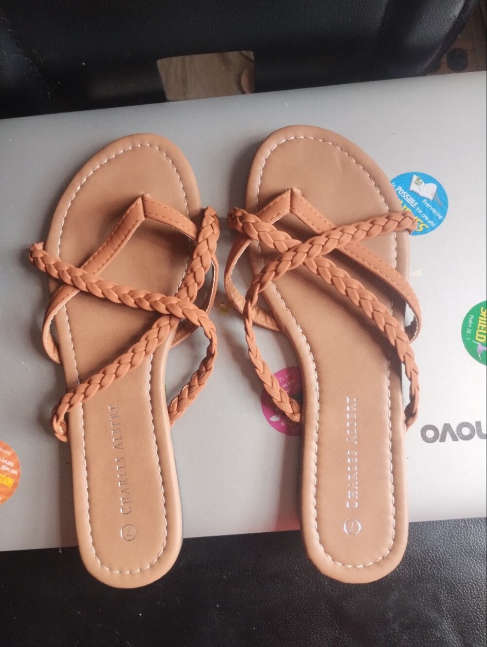 Charles Albert Braided Thong Sandals in Tan/Cognac